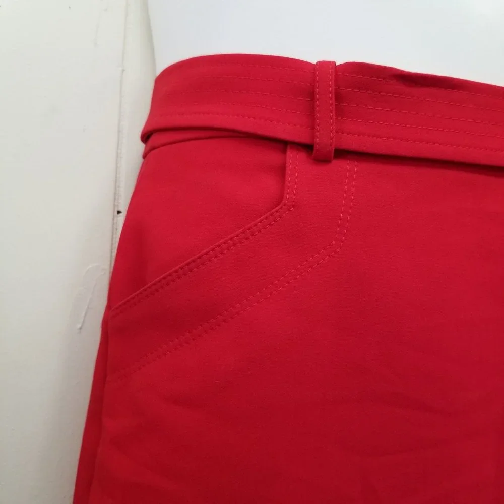 Banana Republic 2 Red Belted Pencil Skirt Side‎ Slit Career Office Twee Academia - Picture 5 of 7